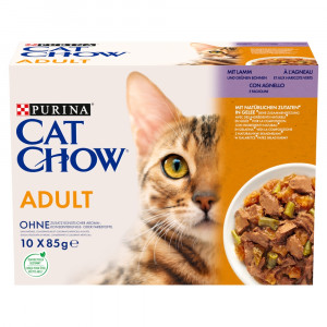  PURINA Cat Chow Lamm, Grüne Bohnen - Nassfutter für Katzen - 10x85 g