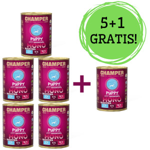 CHAMPER Puppy Rindfleisch – Nassfutter für Hunde – 5x400g + 1 Dose GRATIS!