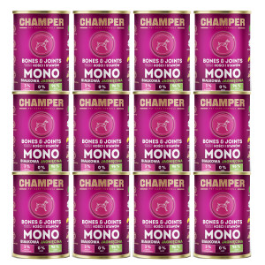 CHAMPER Bones & Joints Monoprotein Lamm – Nassfutter für Hunde – 12×400 g
