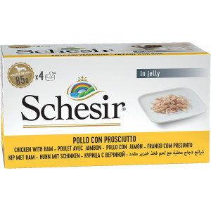 SCHESIR Chicken with ham in jelly - Nassfutter für Hunde - 4 x 85g