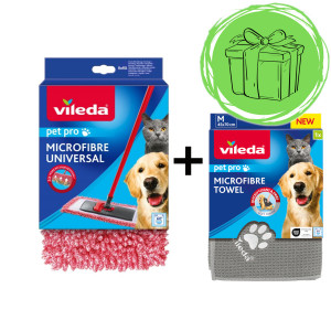 VILEDA Pet Pro Ersatzbezug für Vileda 3D Chenille Flachwischer + GRATIS! Vileda PET PRO Mikrofaserhandtuch M 70x45 cm