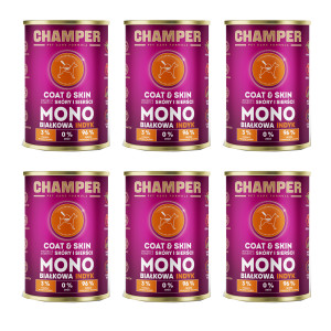 CHAMPER Coat & Skin Monoprotein Pute – Nassfutter für Hunde – 6×400 g