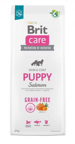 Trockenfutter für Welpen und Junghunde aller Rassen (4 Wochen - 12 Monate).Brit Care Dog Grain-Free Puppy Salmon 12kg