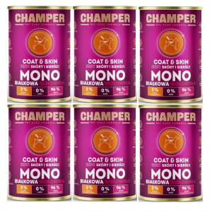 CHAMPER Coat & Skin Monoprotein Rind – Nassfutter für Hunde – 6×400 g