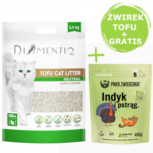 DIAMENTIQ Tofu Neutral Ultra clumping – Katzenstreu 2,5 kg + Paka Zwierzaka Pute & Forelle – Trockenfutter für Kätzchen 400 g GRATIS.