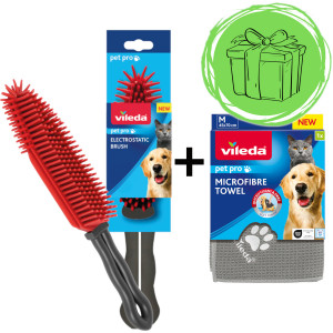 VILEDA Pet Pro Elektrostatischer Bürste für Tierhaare und Haare + GRATIS! Vileda PET PRO Mikrofasertuch M 70x45 cm