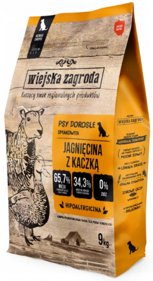 WIEJSKA ZAGRODA Adult Small Lamm mit Ente - Trockenfutter für Hunde - 9kg