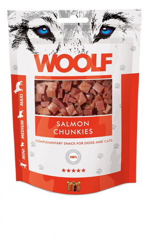 WOOLF Lachs Chunkies - Leckerli für Hund und Katze - 100 g