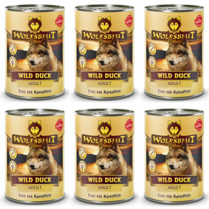 WOLFSBLUT Wild Duck Duck with potatoes - Nassfutter für Hunde - 6x395g