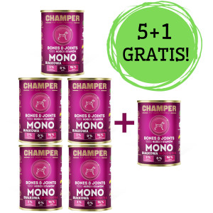 CHAMPER Bones & Joints Rindfleisch – Nassfutter für Hunde – 5x400g + 1 Dose GRATIS!