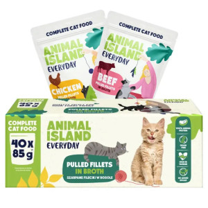 ANIMAL ISLAND Everyday Beef and chicken fillets in broth - nassfutter für Katzen - 40 x 85g