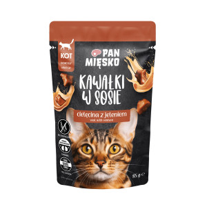 PAN MIĘSKO Pieces in sauce Veal with deer - nassfutter für Katzen - 85g