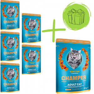 CHAMPER Huhn mit Cranberrys – Nassfutter für Katzen – 5×85 g + 85 g GRATIS
