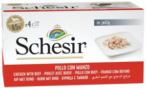 SCHESIR Chicken with beef in jelly - Nassfutter für Hunde - 4 x 85g