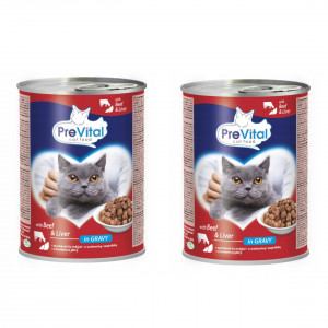 PREVITAL Beef with liver in gravy - nassfutter für Katzen - 2x415g