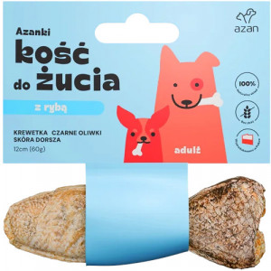 AZANKI Knochen mit Garnele und schwarzen Oliven in Dorschhaut in Fischform – Leckerli für Hunde – 12 cm