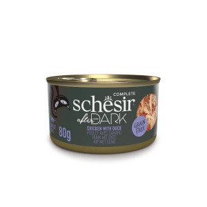 SCHESIR After Dark Hühnerfilet mit Ente in Brühe – Nassfutter für Katzen – 80 g
