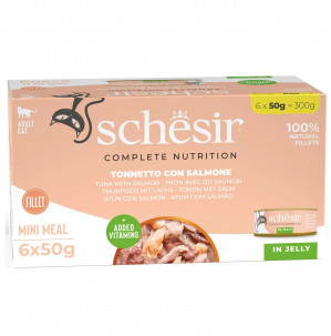 SCHESIR Thunfisch mit Lachs in Gelee – Nassfutter für Katzen – 6x50