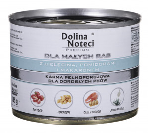 DOLINA NOTECI Premium mit Kalbfleisch, Tomaten und Nudeln - Nassfutter für ausgewachsene kleine Hunderassen - 185g 