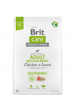 BRIT Care Dog Sustainable Adult Medium Breed Chicken & Insect - Trockenfutter für Hunde - 3 kg