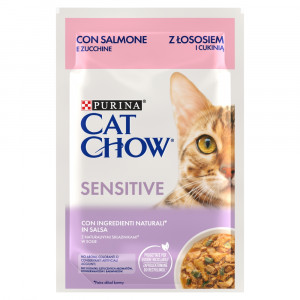  Purina Cat Chow Sensitive Gig mit Lachs und Zucchini in Sauce - Nassfutter für Katzen - 85 g