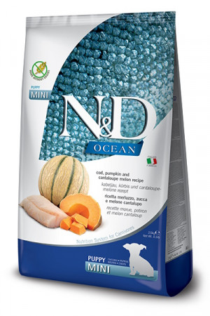 FARMINA N&D Ocean Dog Cod, Pumpkin & Cantaloupe Melon Puppy Mini - Trockenfutter für Hunde - 800g