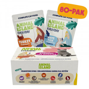 ANIMAL ISLAND Turkey / White fish Fillets in broth - nassfutter für Katzen - 80x85g