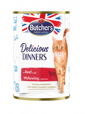 BUTCHER'S Delicious Dinners Rindfleischstückchen in Gelee - Katzennassfutter - 400g