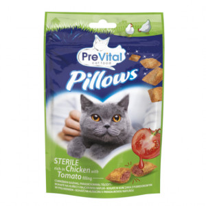 PREVITAL Sterile Kissen reich an Huhn mit Tomatenfüllung - Katzensnack 60g