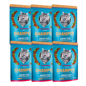 CHAMPER Rind mit Basilikum - Nassfutter für Katzen - 6x85 g