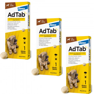 ELANCO AdTab Floh- und Zeckentabletten für Hund (1,3-2,5 kg) - 3x(1x 56mg)