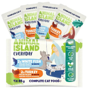 ANIMAL ISLAND Everyday Turkey and White fish fillets in broth - nassfutter für Katzen - 4 x 85g