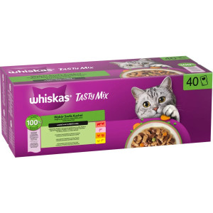 WHISKAS Tasty Mix Auswahl des Küchenchefs in Sauce – Nassfutter für Katzen – 40x85g