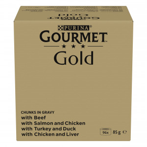 PURINA GOURMET GOLD Stücke in Sauce Mix 4 Geschmacksrichtungen - Nassfutter für Katzen - 96x85g
