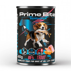PRIME BITE Monoprotein Trout with sweet potato - Nassfutter für Hunde - 400g
