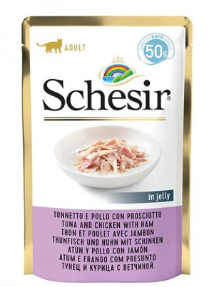 SCHESIR in jelly Tuna and chicken with ham - nassfutter für Katzen - 50 g