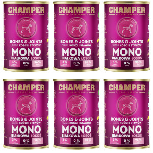 CHAMPER Bones & Joints Monoprotein Lachs – Nassfutter für Hunde – 6×400 g