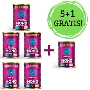 CHAMPER Immuno Lachs – Nassfutter für Hunde – 5x400g + 1 Dose GRATIS!