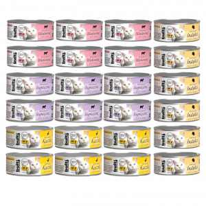 BULTI Fleischpastete Fleischfest MIX 4 Geschmacksrichtungen – Nassfutter für Katzen – 24 x 85 g