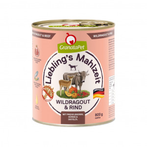 GRANATAPET Liebling's Mahlzeit Vension ragout and beef - Nassfutter für Hunde - 800g