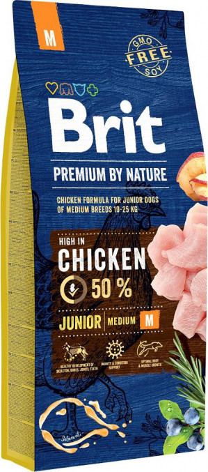 BRIT Premium by Nature Junior Medium Chicken - Trockenfutter für Hunde - 15 kg