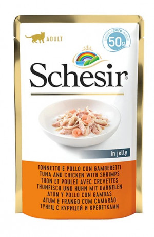 SCHESIR in jelly Tuna and chicken with shrimps - nassfutter für Katzen - 50 g