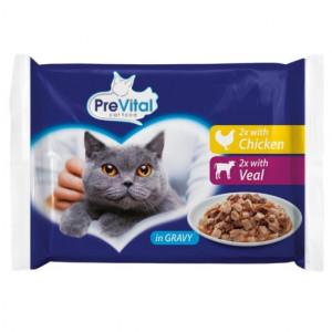 PREVITAL Chicken and veal in gravy - nassfutter für Katzen - 4 x 100g