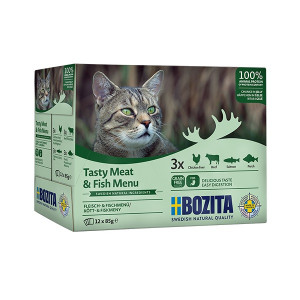 BOZITA Tasty meat and fish menu - nassfutter für Katzen - 12x85g