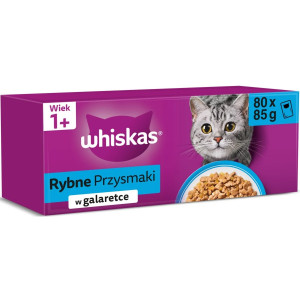 WHISKAS Fischleckereien in Gelee – Nassfutter für Katzen – 80x85g