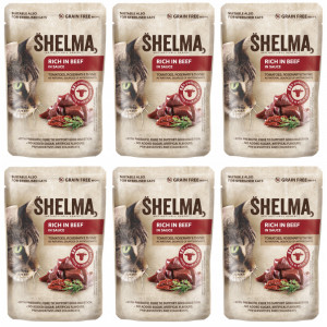SHELMA Rich in beef in sauce - nassfutter für Katzen - 6x85g