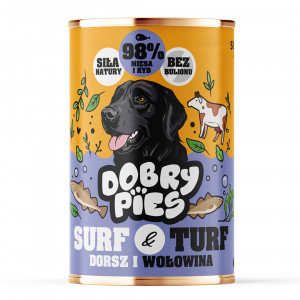 DOBRY PIES Surf & Turf Trout and wild beef - Nassfutter für Hunde - 400g