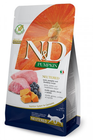FARMINA N&D Pumpkin Cat Lamb and Blueberry Neutered Adult - Trockenfutter für Katzen - 1.5 kg 