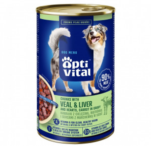 OPTIVITAL Chunks with veal, hearts, liver and carrots - Nassfutter für Hunde - 1250g