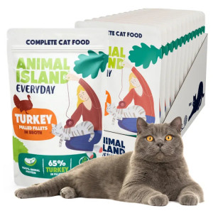 ANIMAL ISLAND Everyday Turkey fillets in broth - nassfutter für Katzen - 12 x 85g